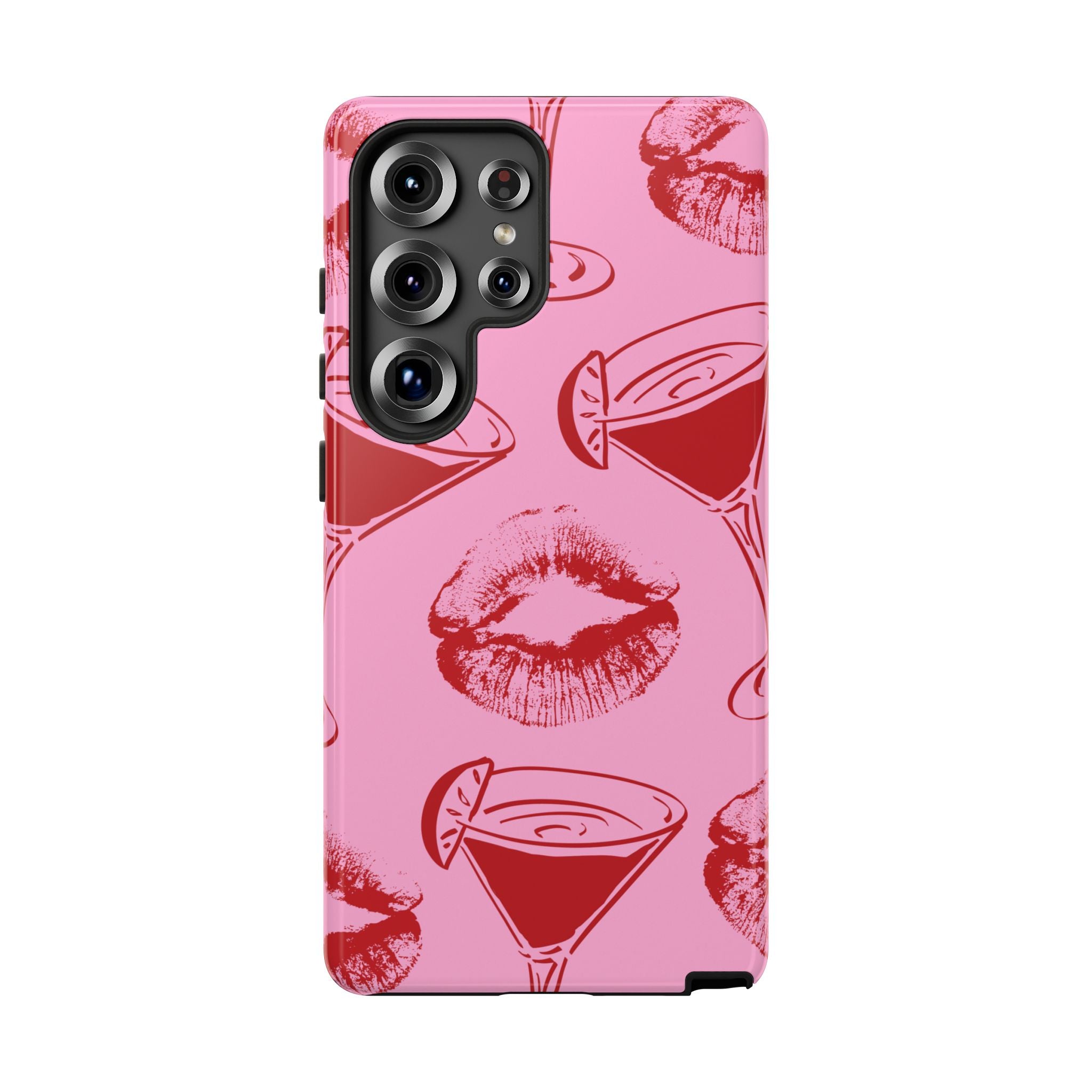 Pink Cocktail & Kiss Pattern Phone Case