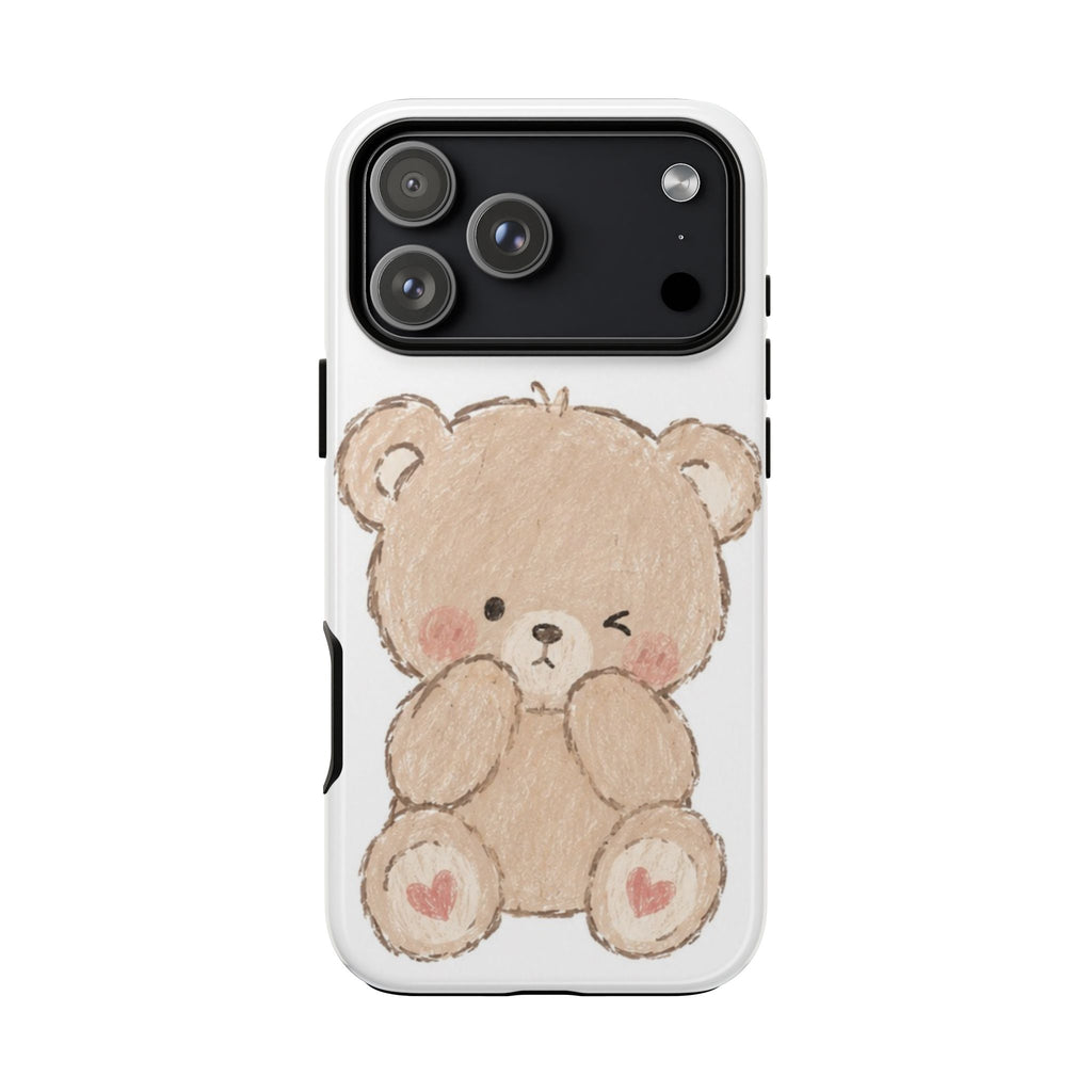 Cute Winking Teddy Bear Phone Case — Soft Cartoon Protective Case