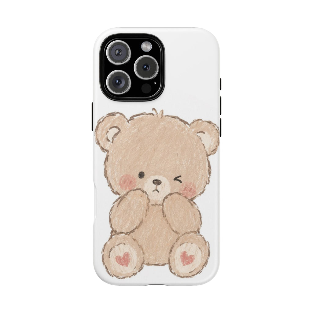 Cute Winking Teddy Bear Phone Case — Soft Cartoon Protective Case