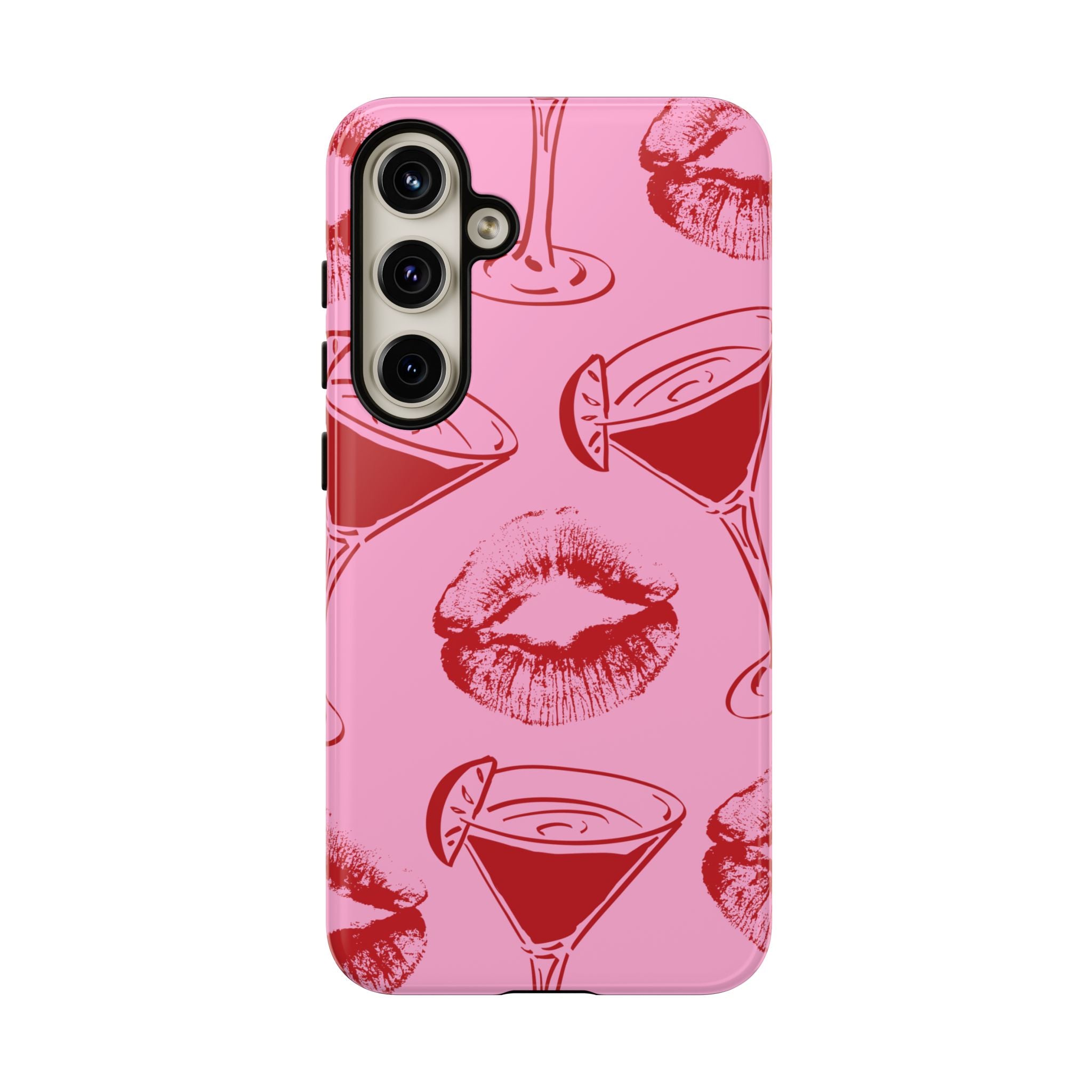 Pink Cocktail & Kiss Pattern Phone Case