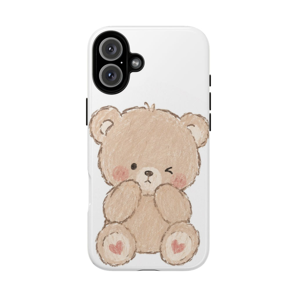 Cute Winking Teddy Bear Phone Case — Soft Cartoon Protective Case