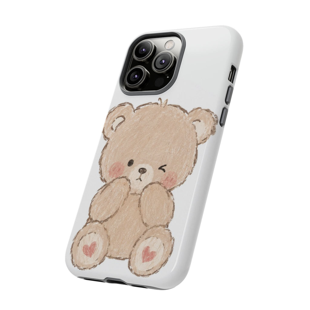 Cute Winking Teddy Bear Phone Case — Soft Cartoon Protective Case