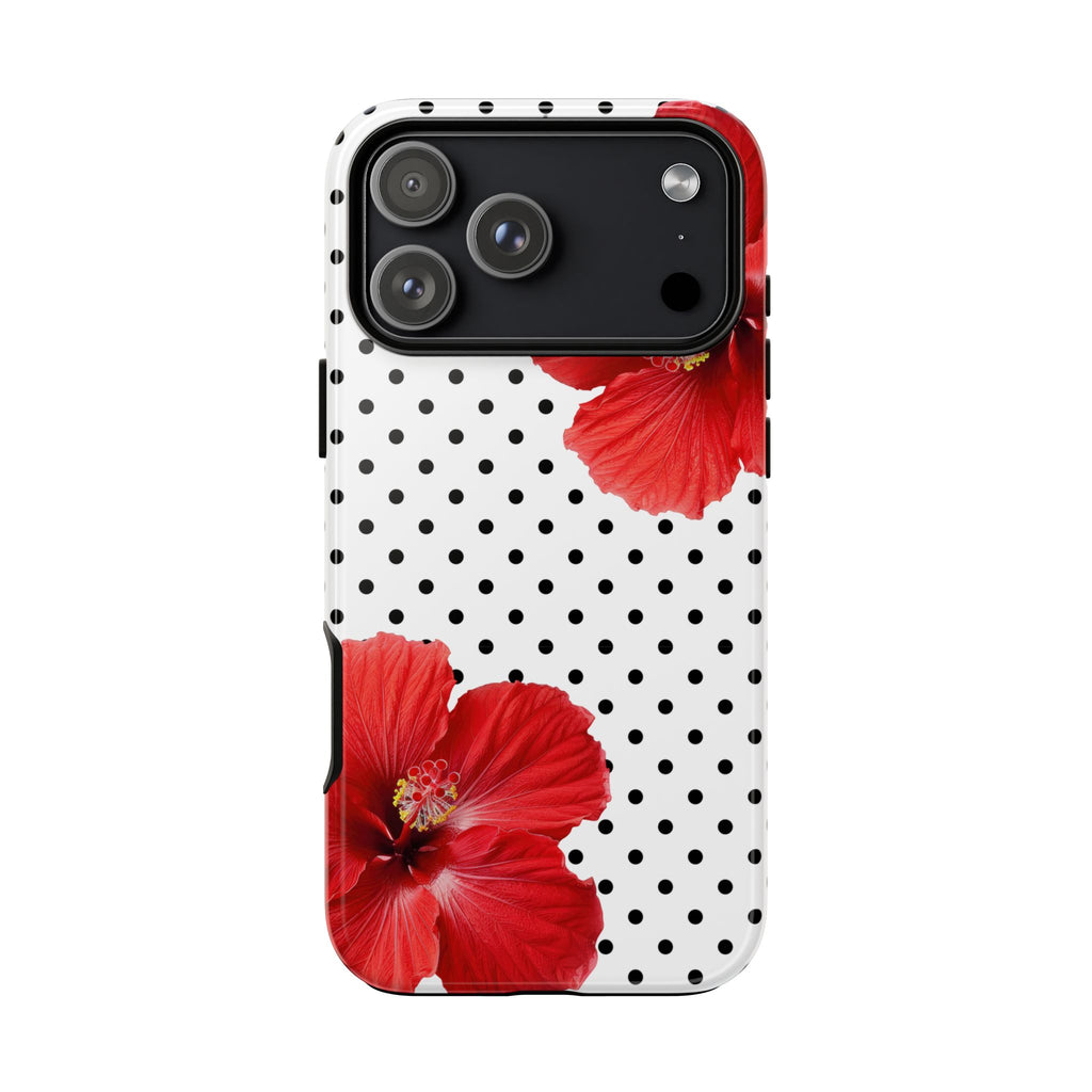 Red Hibiscus Polka Dot Phone Case