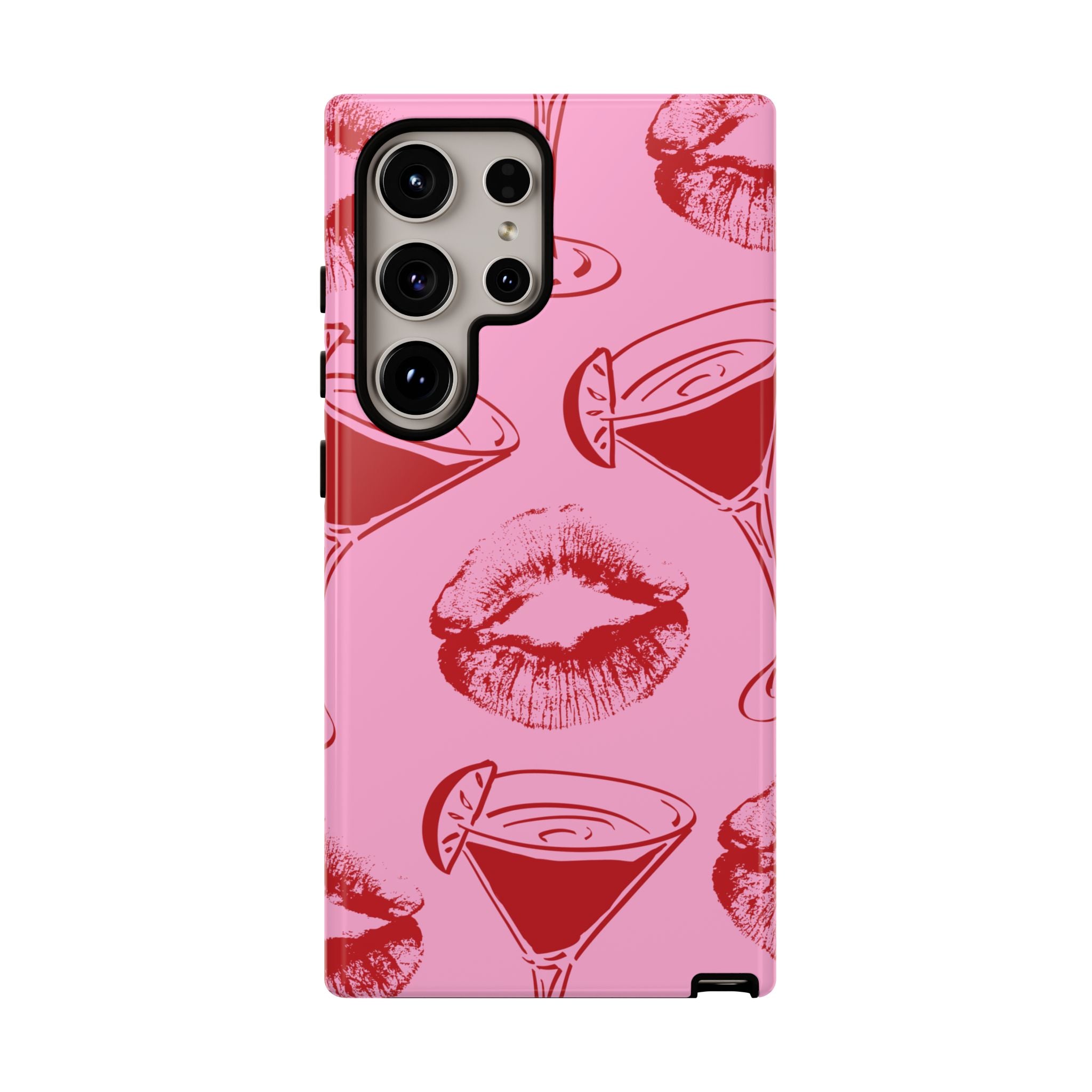 Pink Cocktail & Kiss Pattern Phone Case