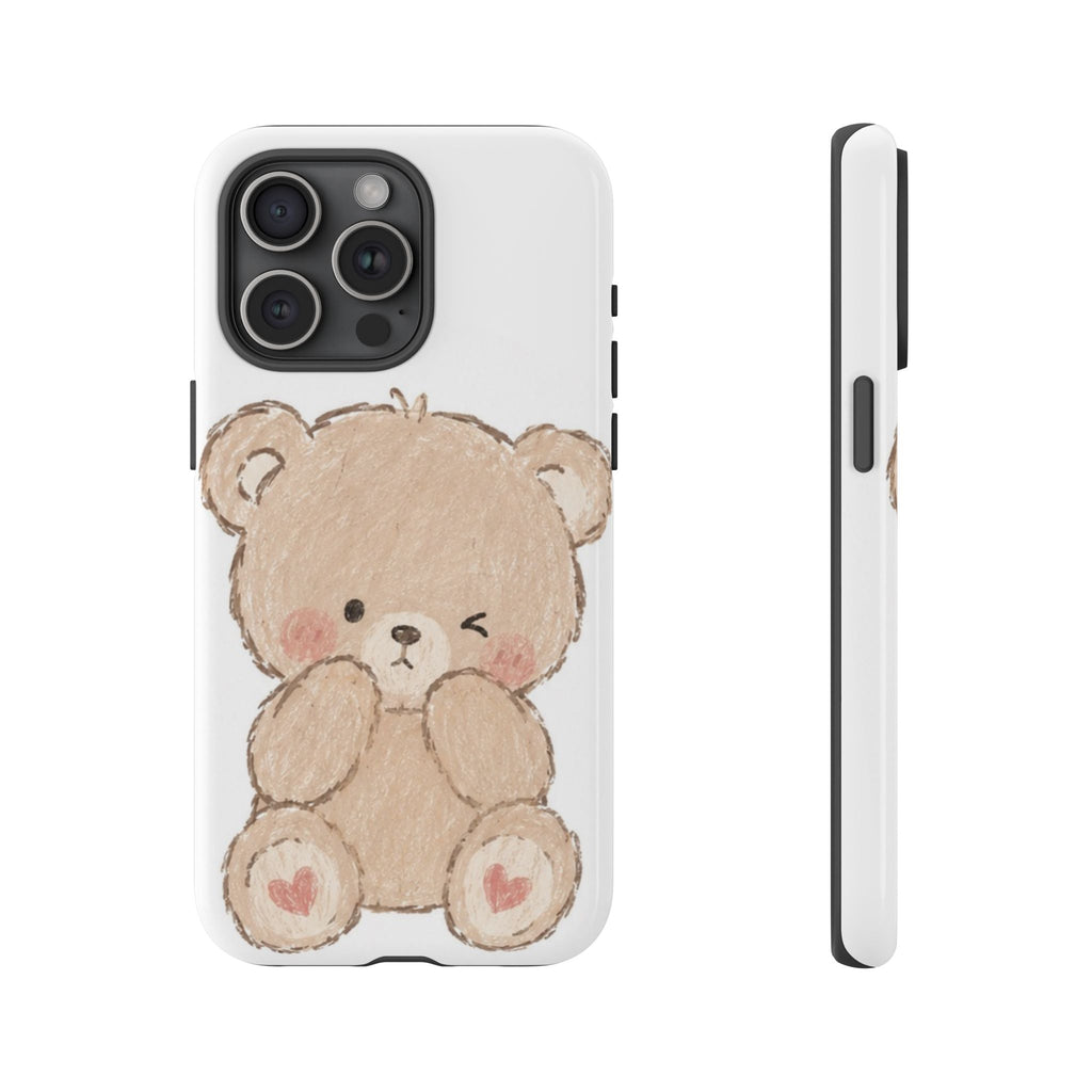 Cute Winking Teddy Bear Phone Case — Soft Cartoon Protective Case