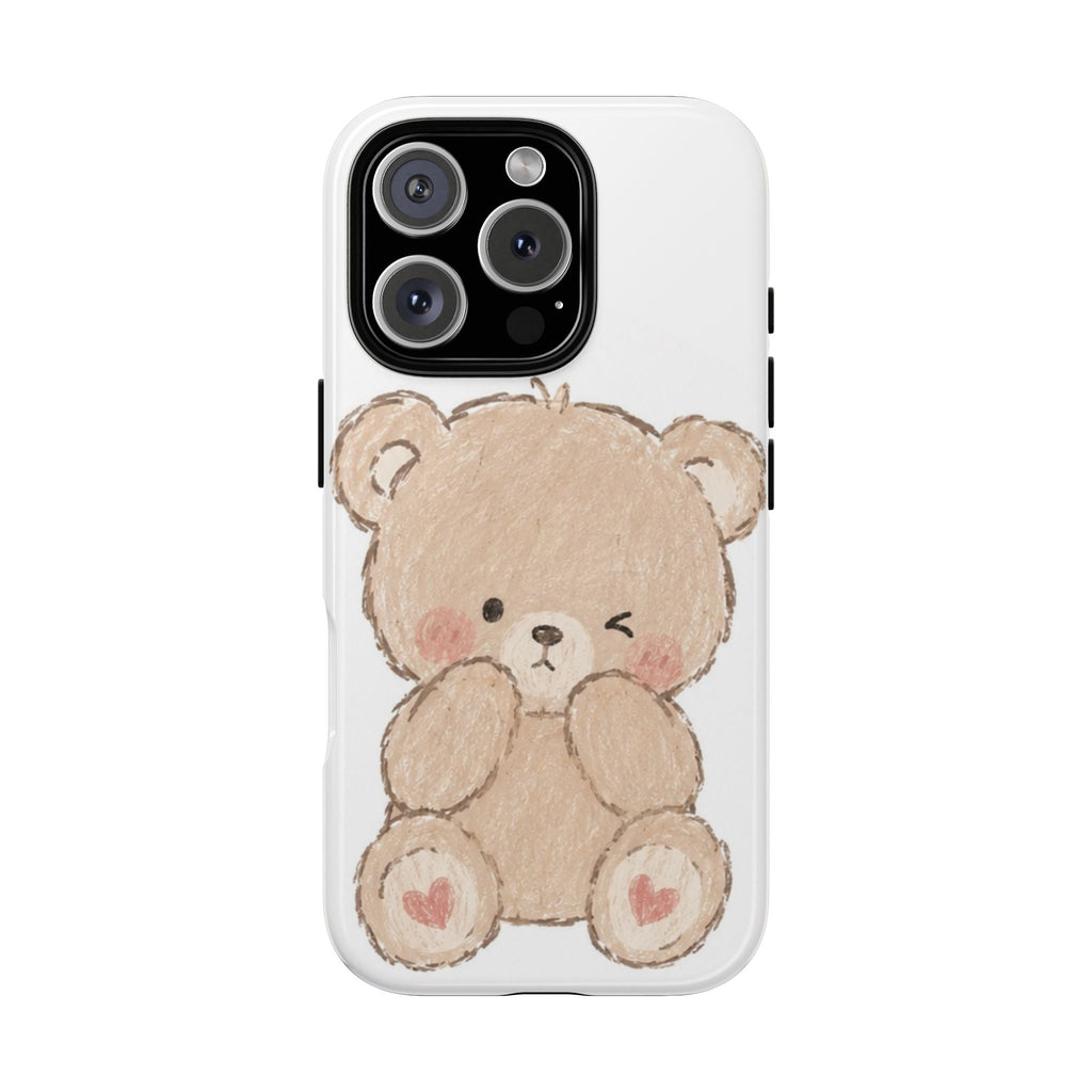 Cute Winking Teddy Bear Phone Case — Soft Cartoon Protective Case