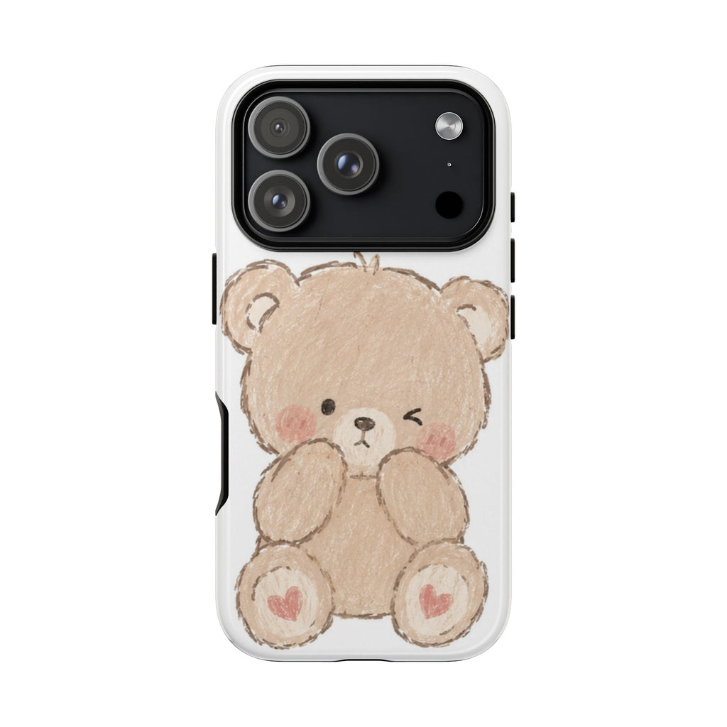 Cute Winking Teddy Bear Phone Case — Soft Cartoon Protective Case