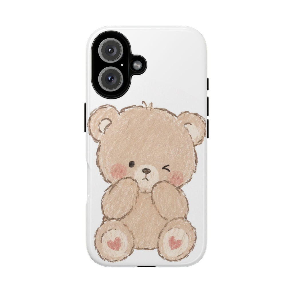 Cute Winking Teddy Bear Phone Case — Soft Cartoon Protective Case