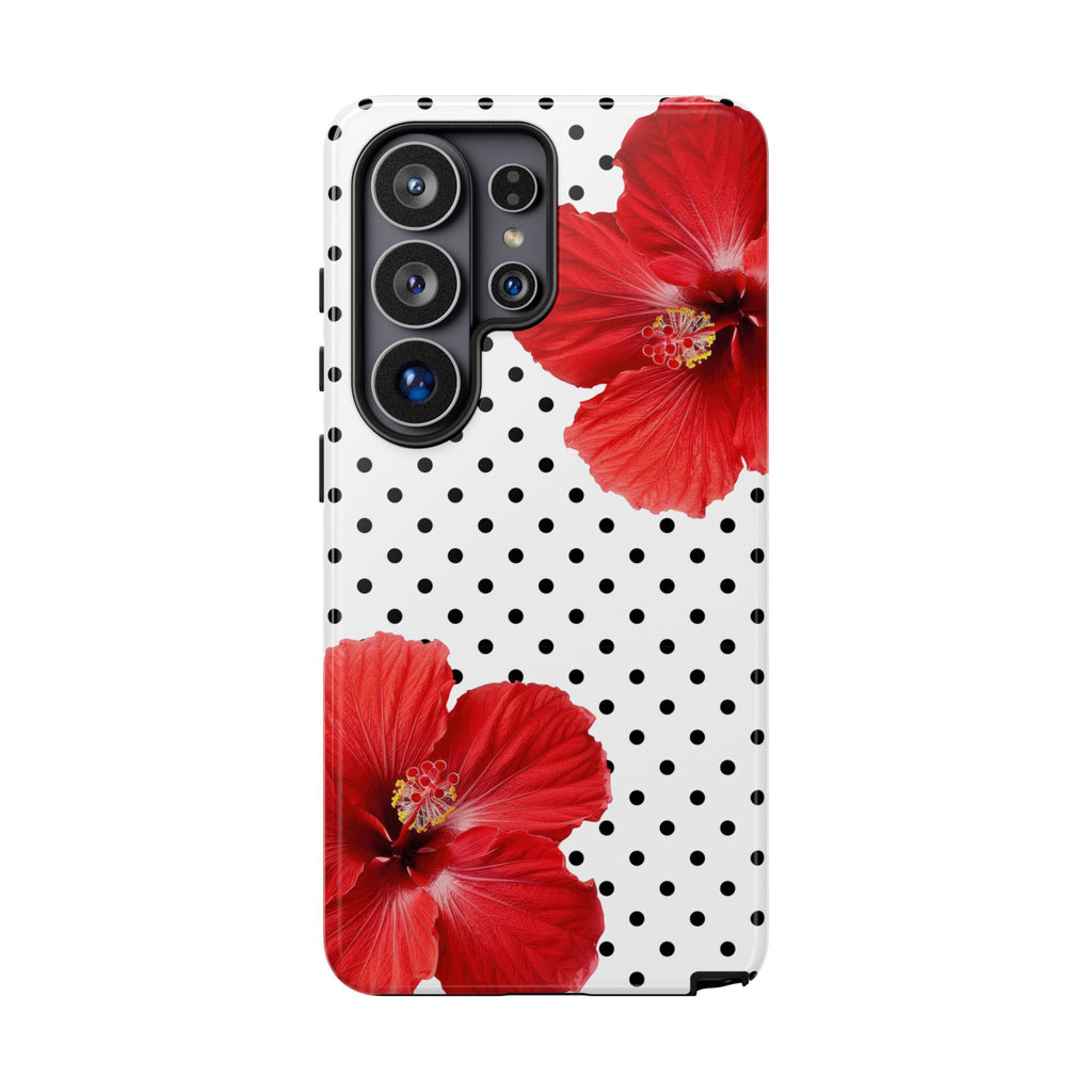 Red Hibiscus Polka Dot Phone Case