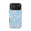 Handyhülle mit blau-rosa Blumenmuster