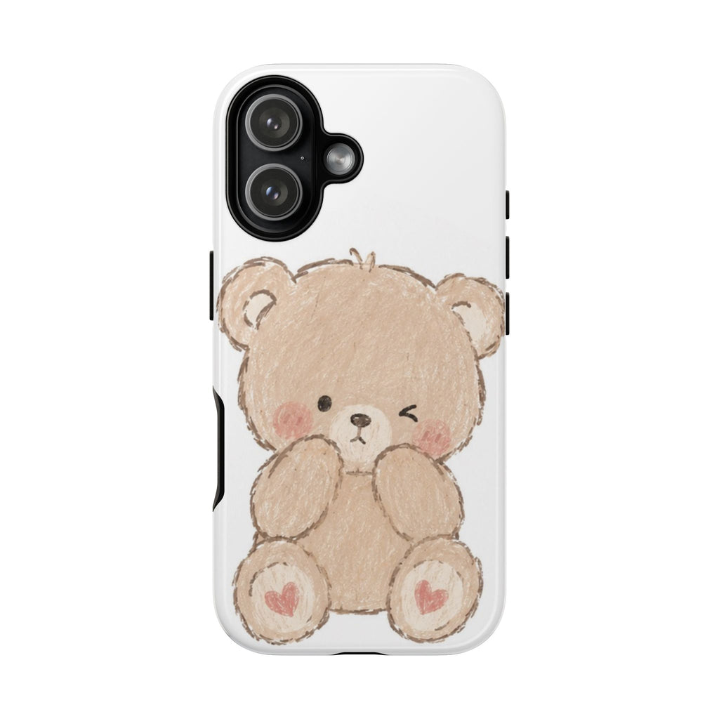 Cute Winking Teddy Bear Phone Case — Soft Cartoon Protective Case