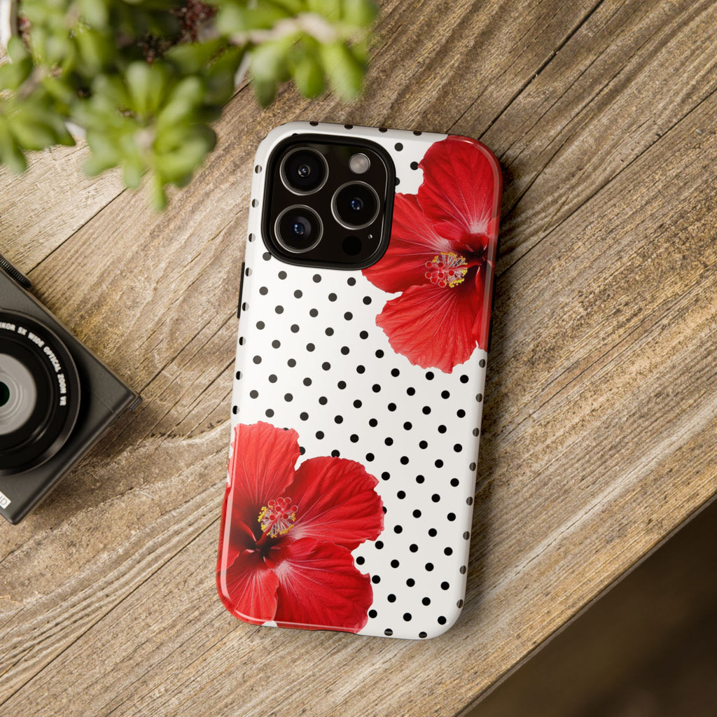 Red Hibiscus Polka Dot Phone Case