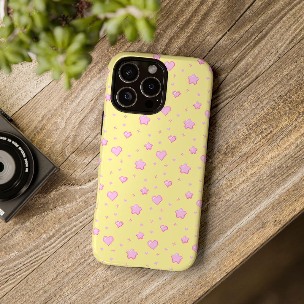 Pink Pixel Hearts and Stars Phone Case